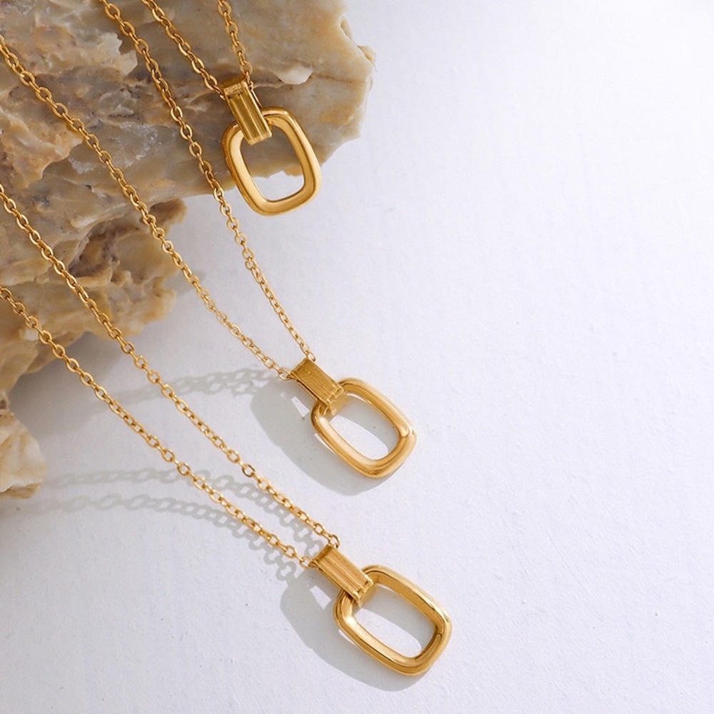 18K Gold Plated Rectangular Pendant Necklace*Minimalist Everyday Waterproof*LW - Picture 2 of 4